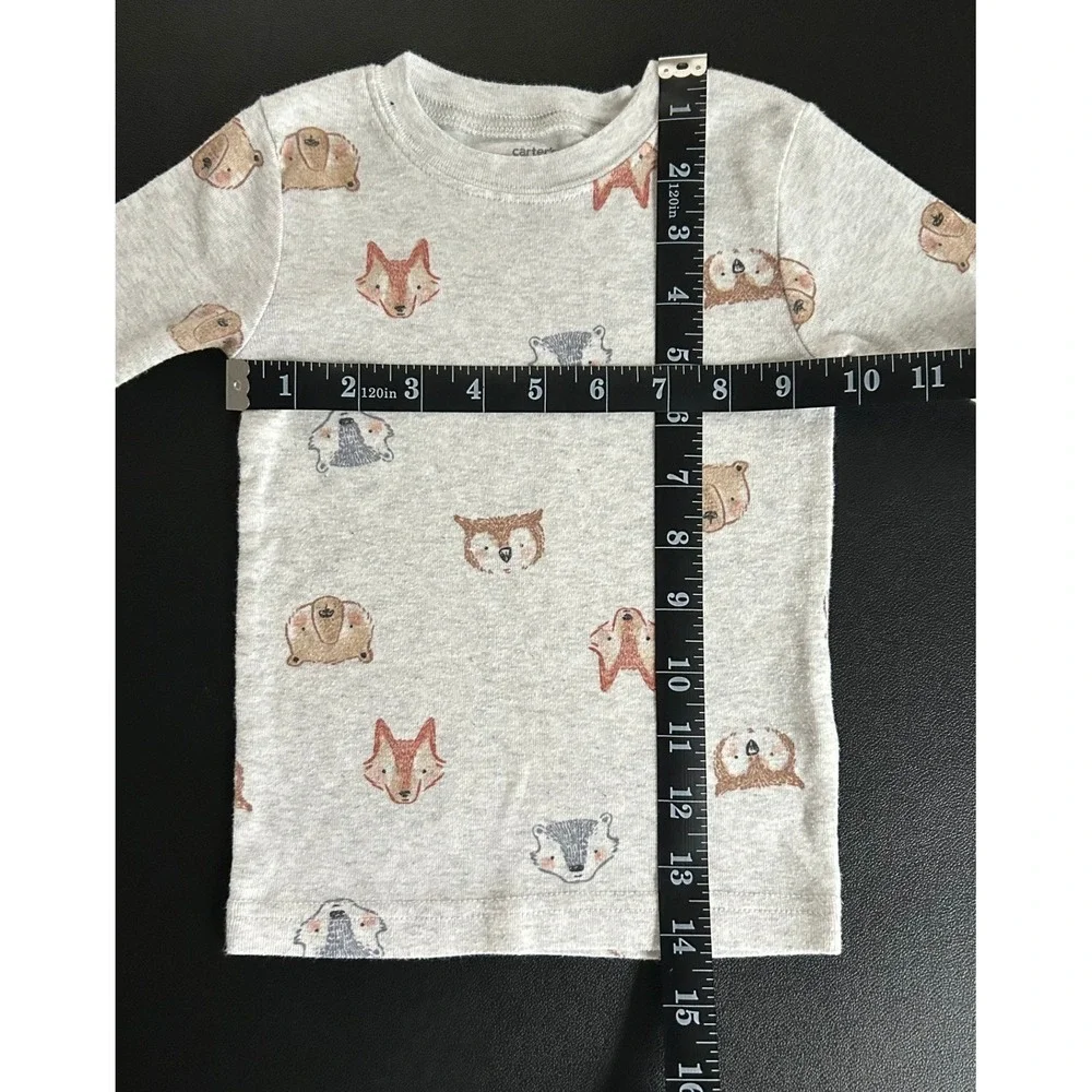 Carters Toddler 2T Gray Woodland Animal Fox Bear Owl Long Sleeve Pajama Top 1484